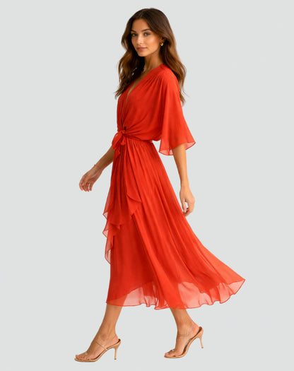Chiffon Draped Midi Dress