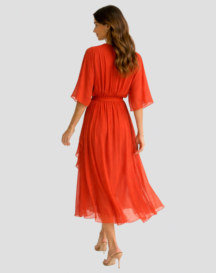 Chiffon Draped Midi Dress