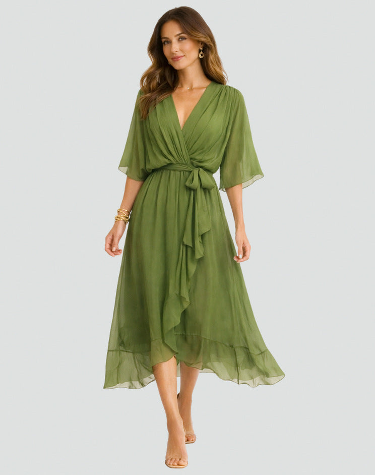 Chiffon Draped Midi Dress