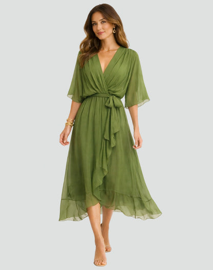 Chiffon Draped Midi Dress
