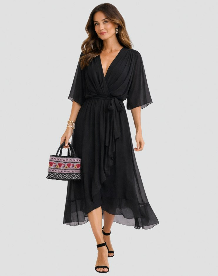 Chiffon Draped Midi Dress