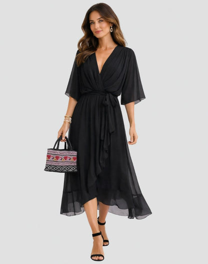 Chiffon Draped Midi Dress