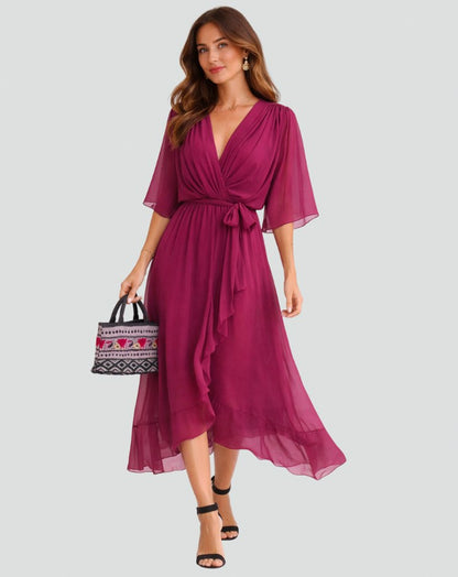 Chiffon Draped Midi Dress