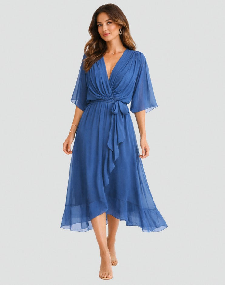 Chiffon Draped Midi Dress