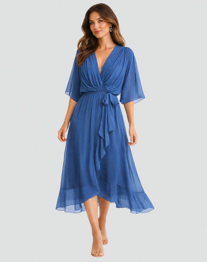 Chiffon Draped Midi Dress