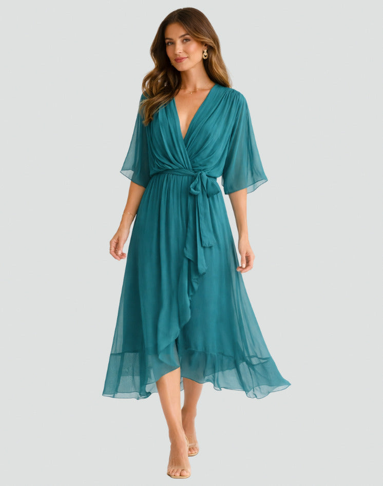 Chiffon Draped Midi Dress