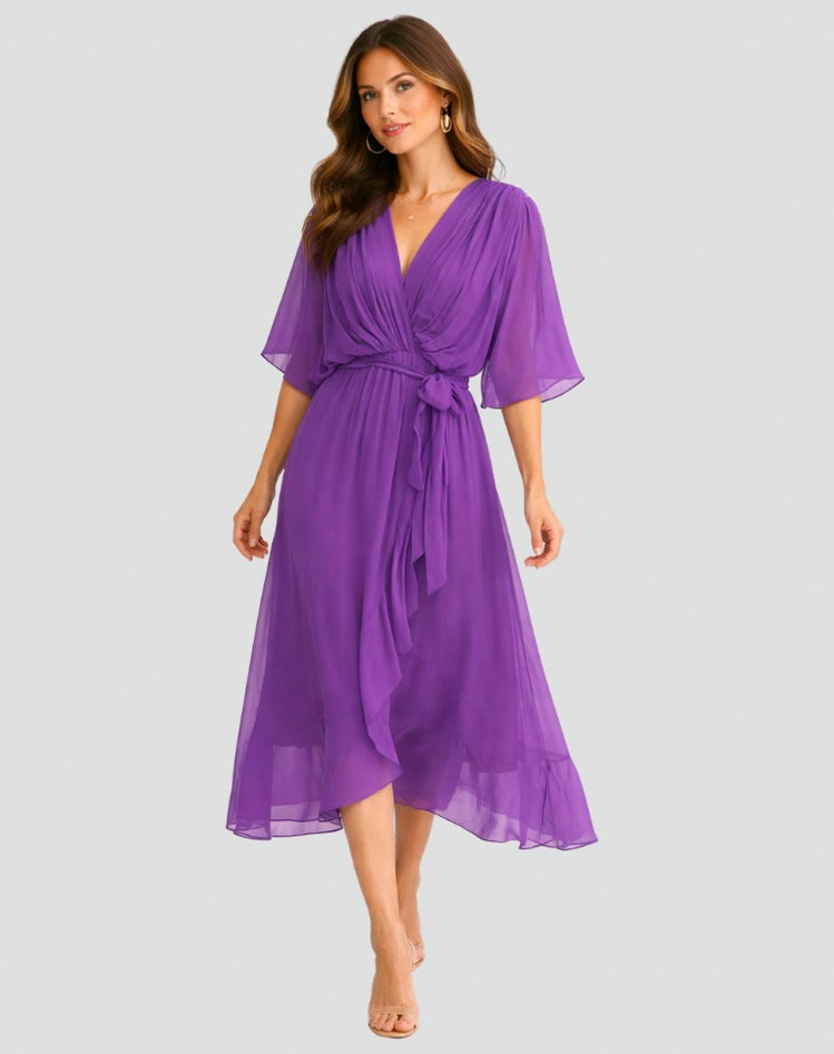 Chiffon Draped Midi Dress