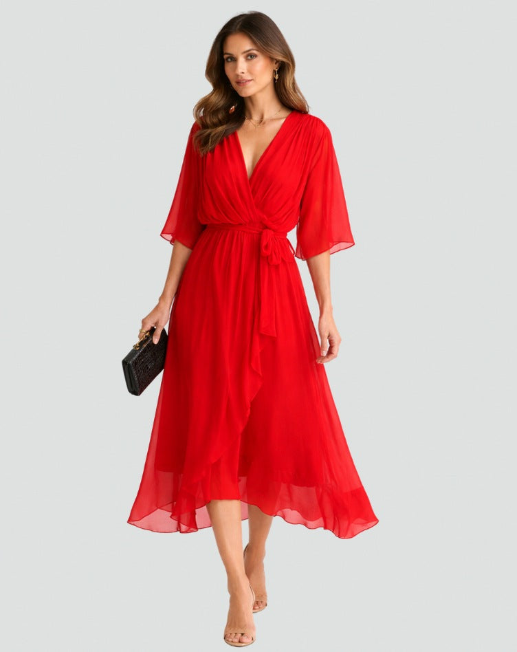 Chiffon Draped Midi Dress
