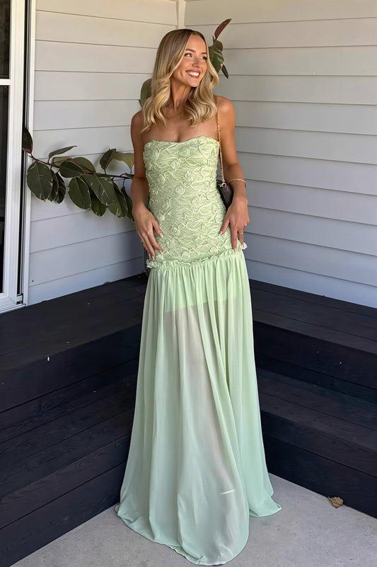 Chiffon Drop Waist Strapless Maxi Dress