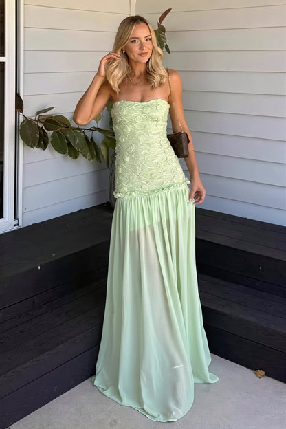 Chiffon Drop Waist Strapless Maxi Dress