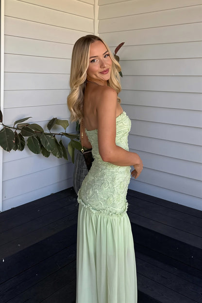 Chiffon Drop Waist Strapless Maxi Dress