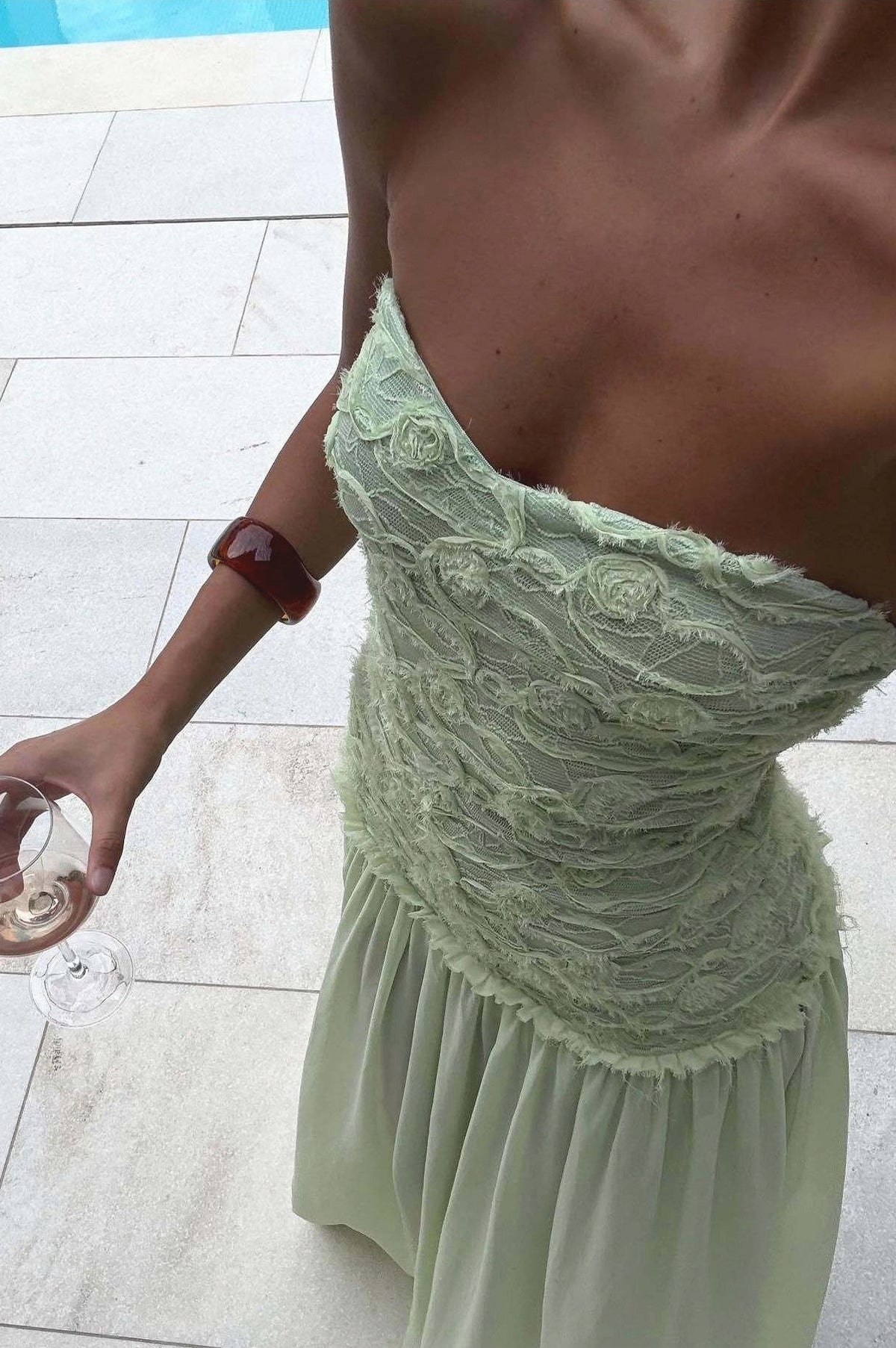 Chiffon Drop Waist Strapless Maxi Dress