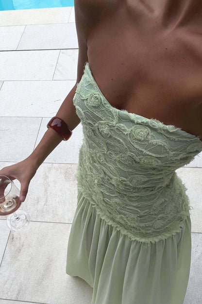 Chiffon Drop Waist Strapless Maxi Dress