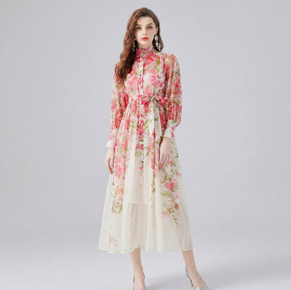 Chiffon Floral Long Sleeve Midi Dress