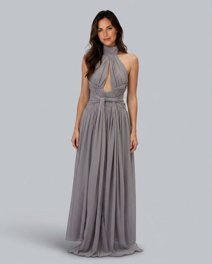 Chiffon Halter Cutout Maxi Dress