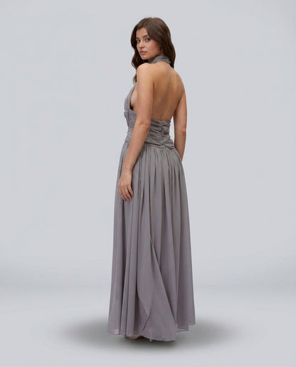 Chiffon Halter Cutout Maxi Dress