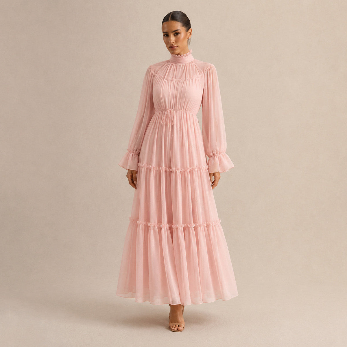 Chiffon High Neck Tiered Maxi Dress