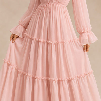Chiffon High Neck Tiered Maxi Dress