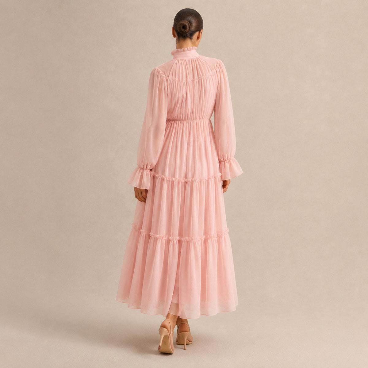 Chiffon High Neck Tiered Maxi Dress