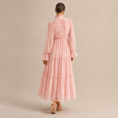 Chiffon High Neck Tiered Maxi Dress