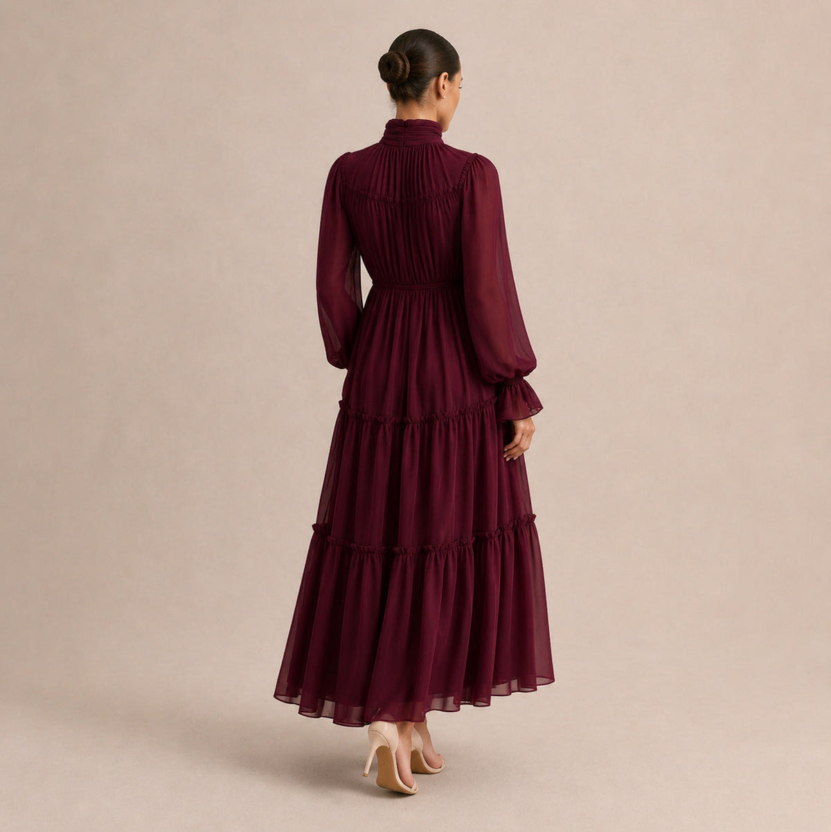 Chiffon High Neck Tiered Maxi Dress