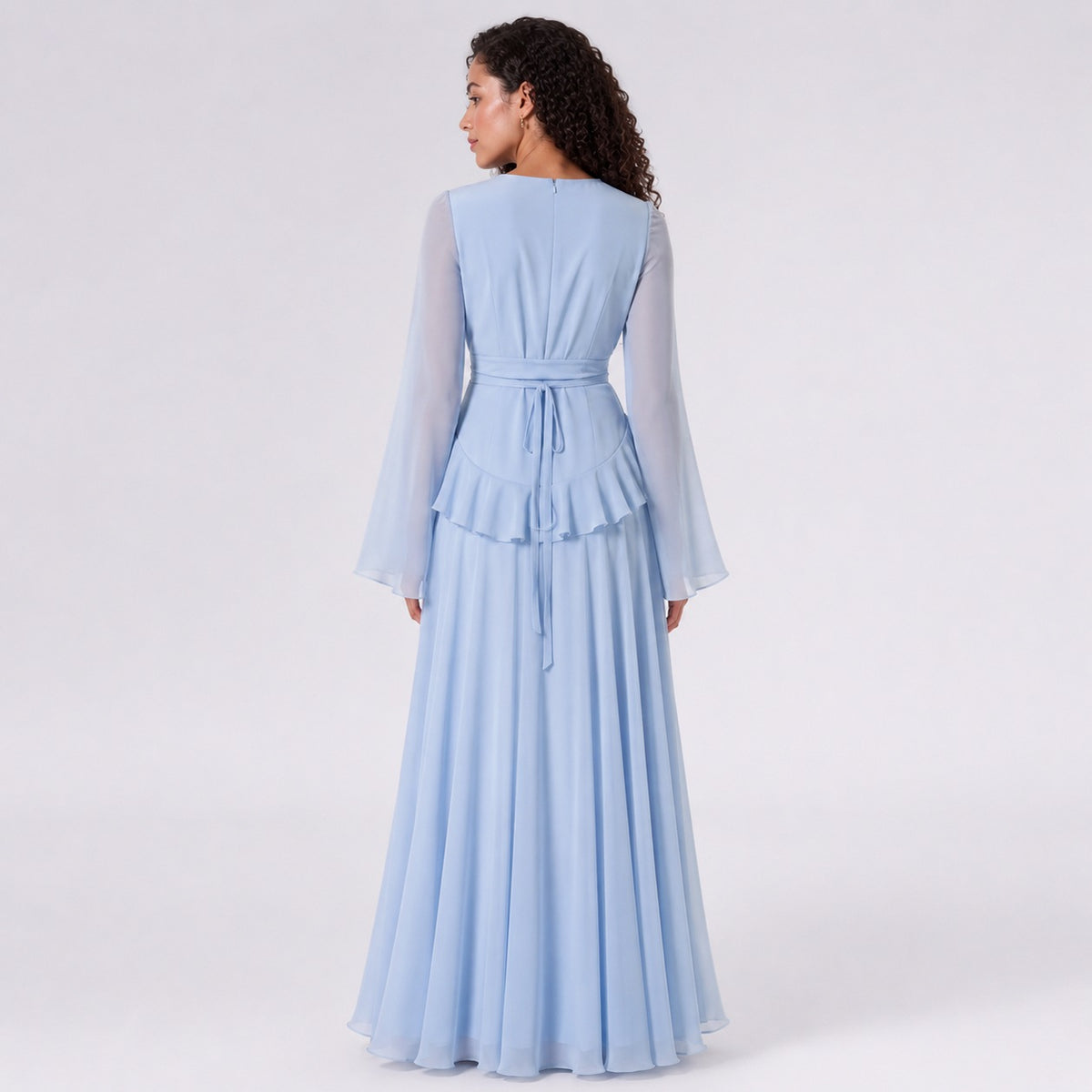 Chiffon Long Sleeve Ruffle Maxi Dress