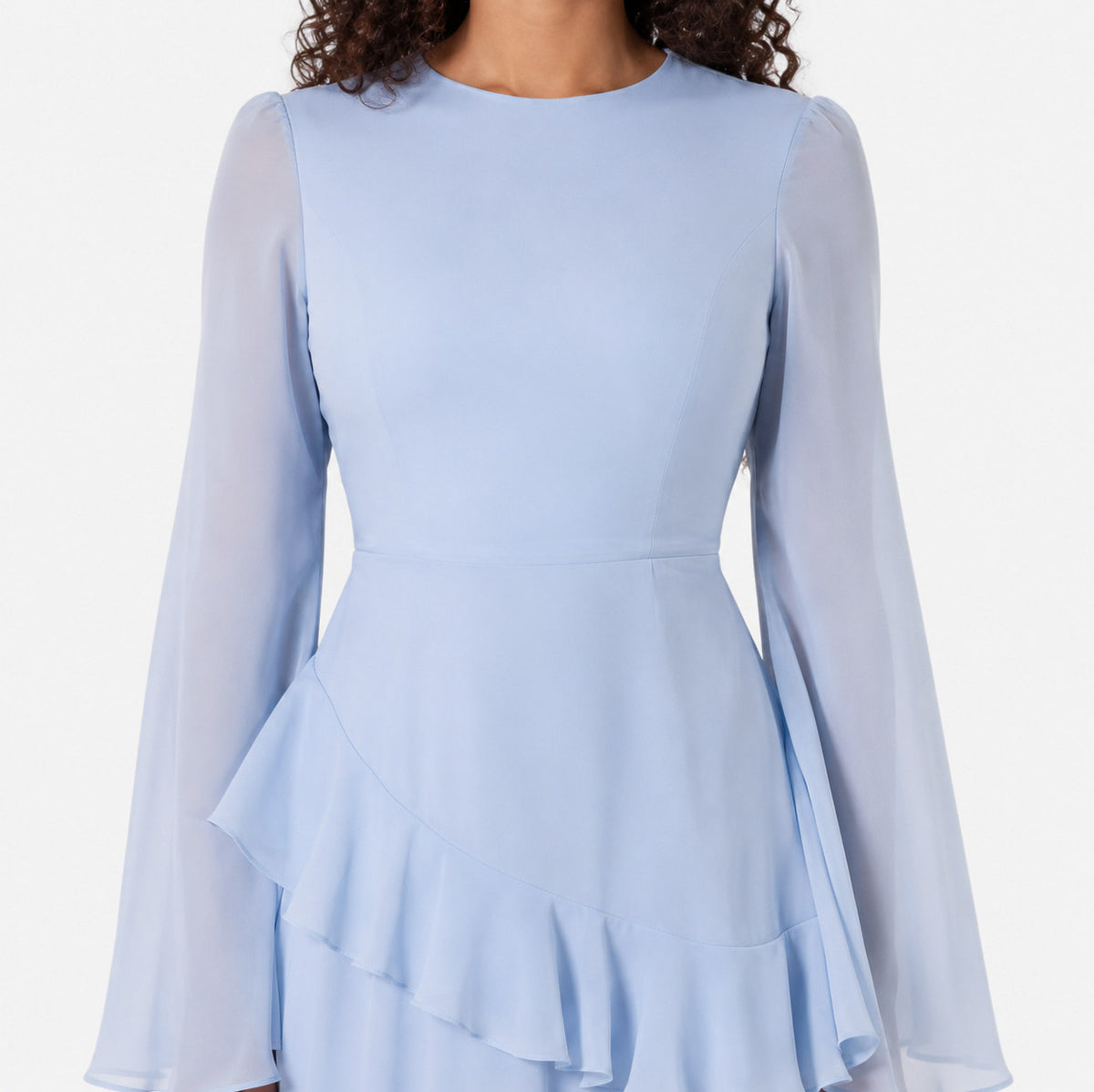 Chiffon Long Sleeve Ruffle Maxi Dress
