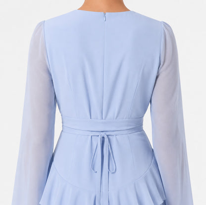 Chiffon Long Sleeve Ruffle Maxi Dress