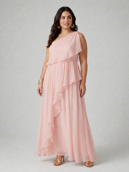 Chiffon One Shoulder Tiered Maxi Dress