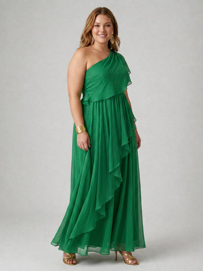 Chiffon One Shoulder Tiered Maxi Dress