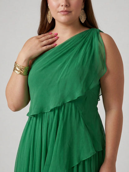 Chiffon One Shoulder Tiered Maxi Dress