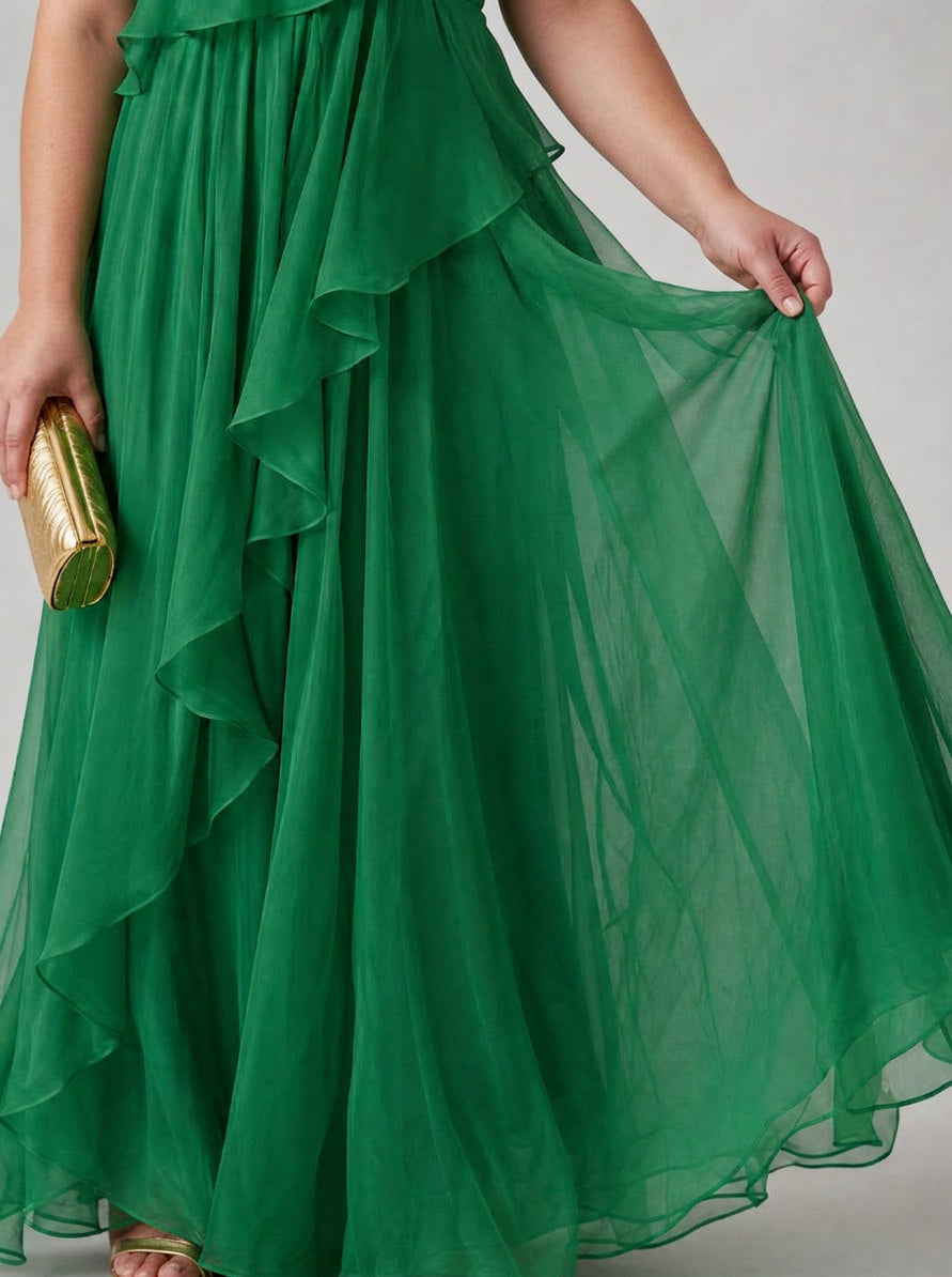 Chiffon One Shoulder Tiered Maxi Dress