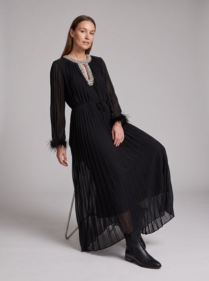 Chiffon Pleated Long Sleeve Maxi Dress