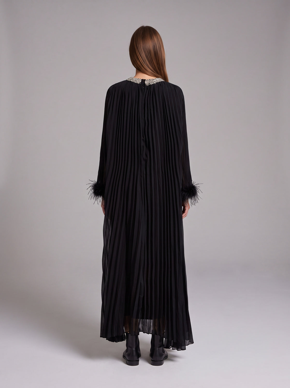 Chiffon Pleated Long Sleeve Maxi Dress