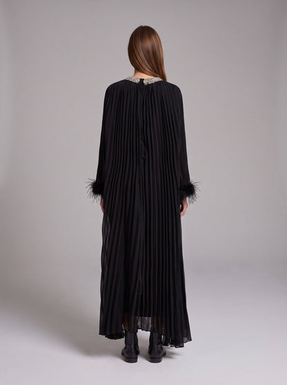 Chiffon Pleated Long Sleeve Maxi Dress