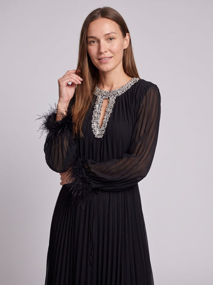 Chiffon Pleated Long Sleeve Maxi Dress