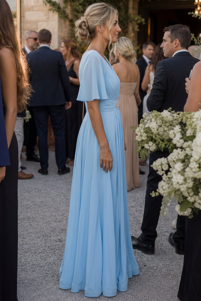 Chiffon Pleated Maxi Dress