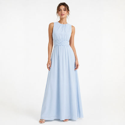 Chiffon Pleated Ruched Maxi Dress