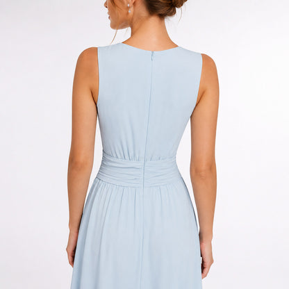 Chiffon Pleated Ruched Maxi Dress