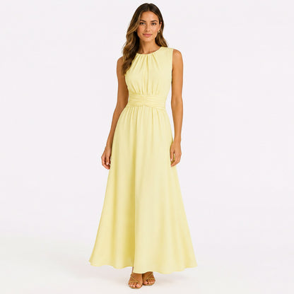 Chiffon Pleated Ruched Maxi Dress