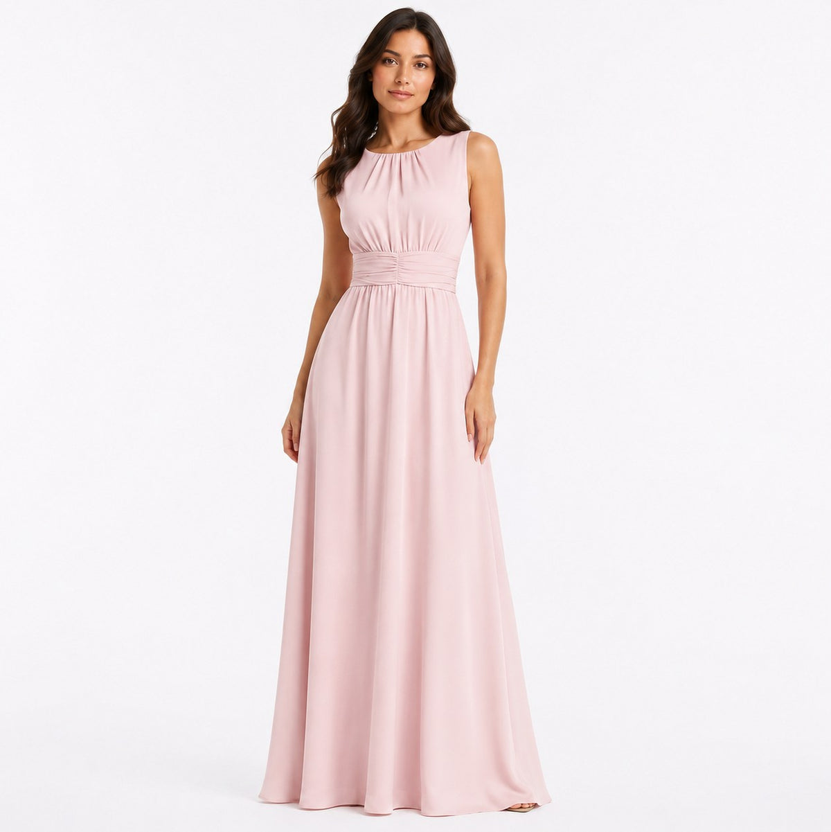 Chiffon Pleated Ruched Maxi Dress