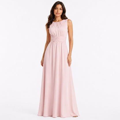 Chiffon Pleated Ruched Maxi Dress