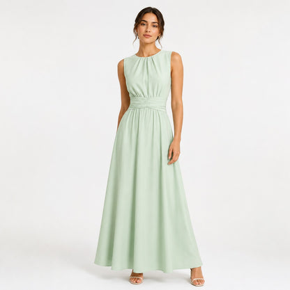 Chiffon Pleated Ruched Maxi Dress