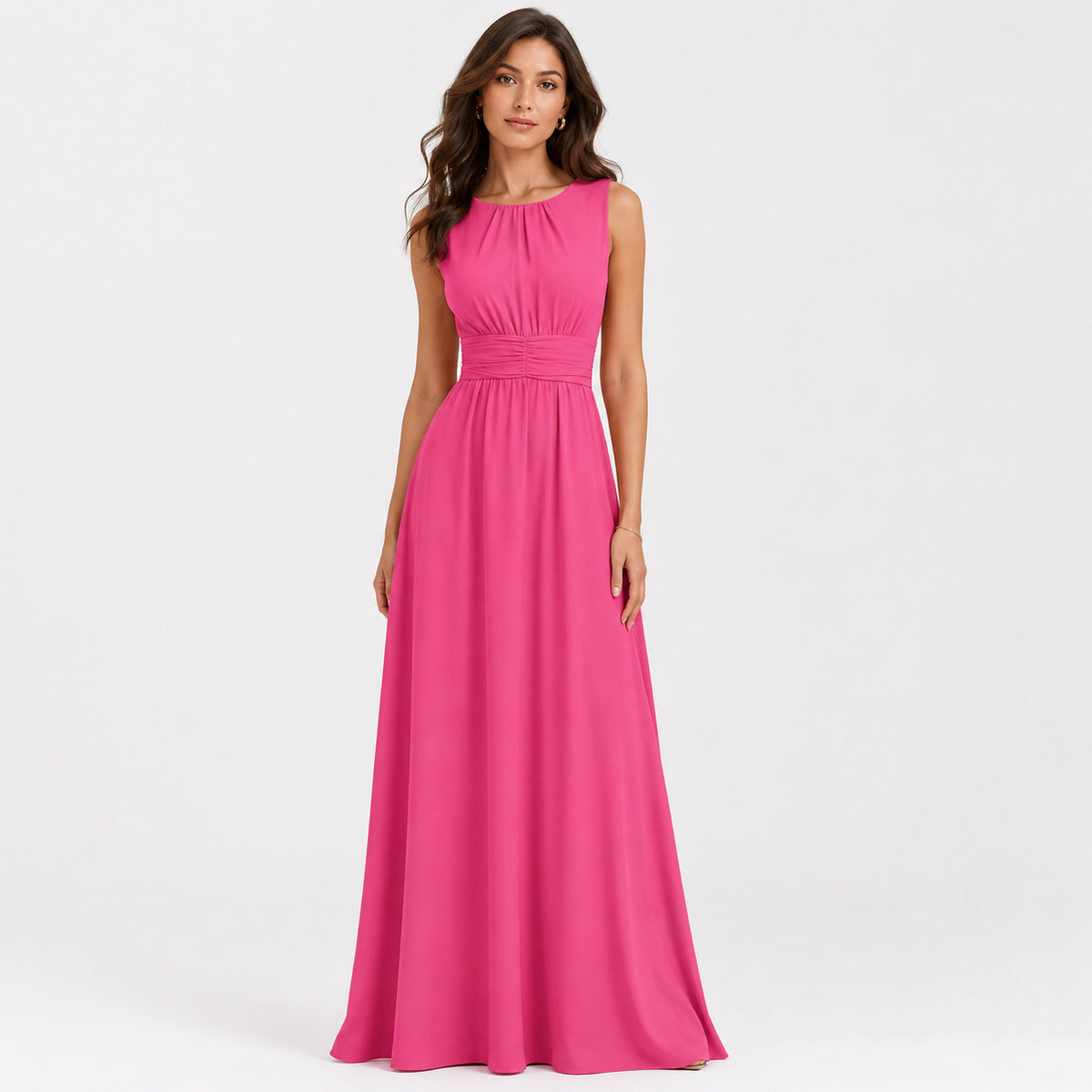 Chiffon Pleated Ruched Maxi Dress