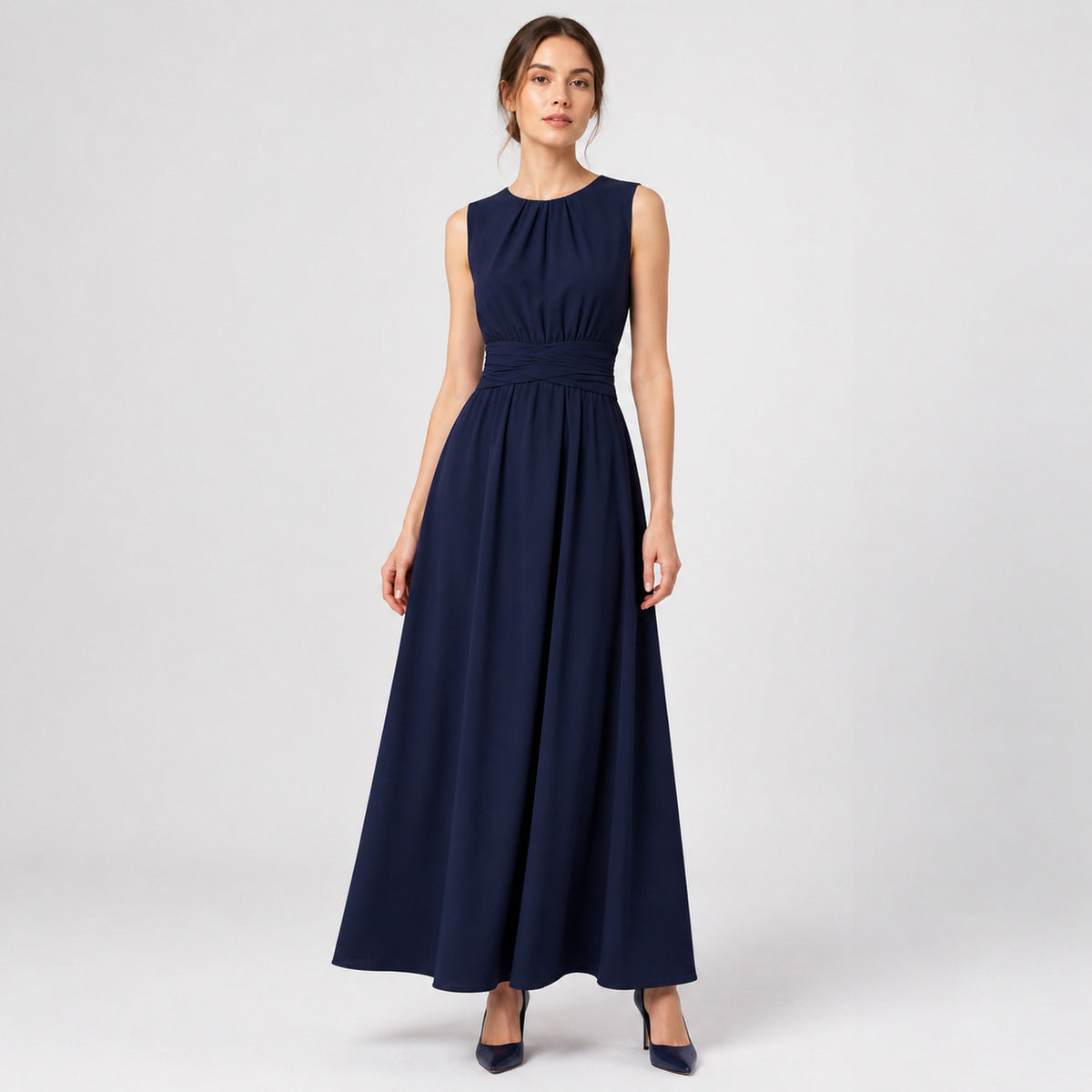 Chiffon Pleated Ruched Maxi Dress