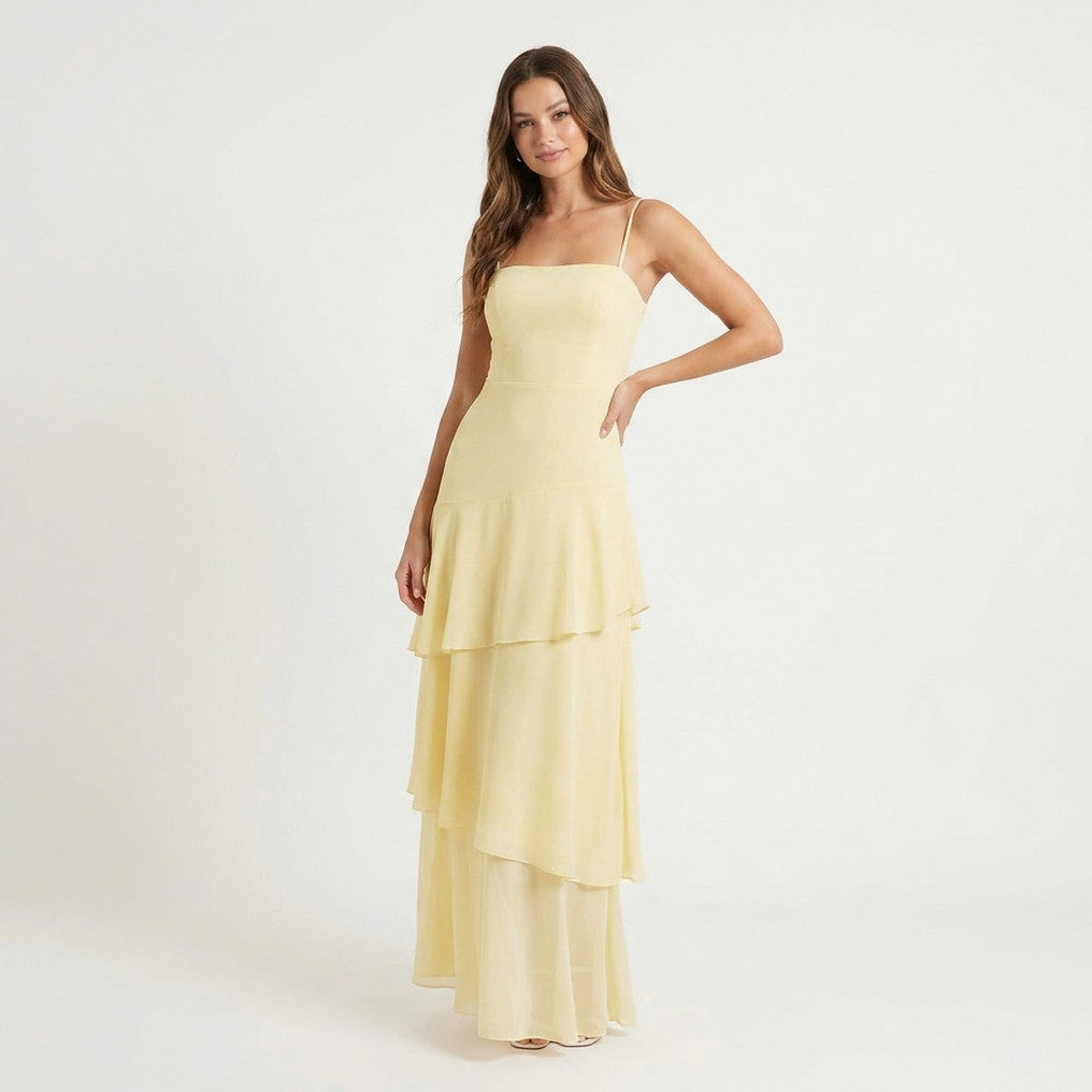 Chiffon Square Neck Tiered Maxi Dress