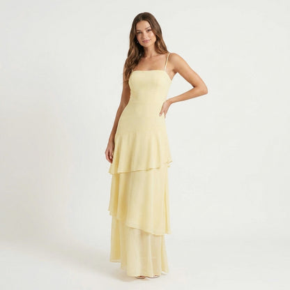 Chiffon Square Neck Tiered Maxi Dress
