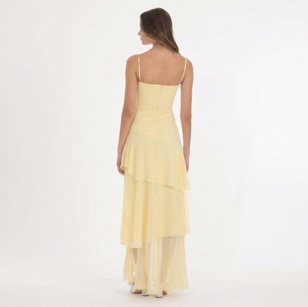Chiffon Square Neck Tiered Maxi Dress
