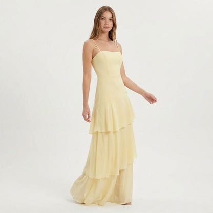 Chiffon Square Neck Tiered Maxi Dress