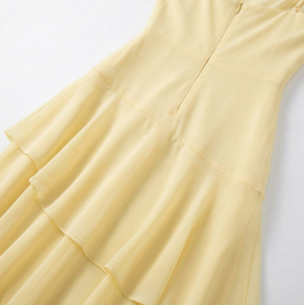 Chiffon Square Neck Tiered Maxi Dress